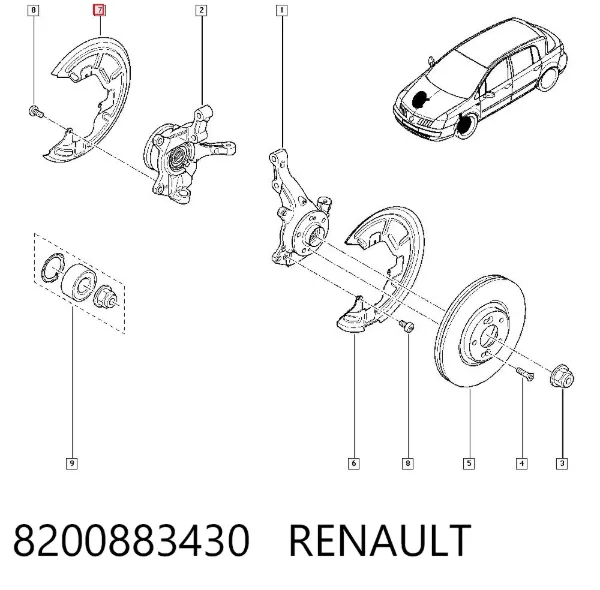 Захист гальмівного диска, переднього, правого 8200883430 Renault (RVI)