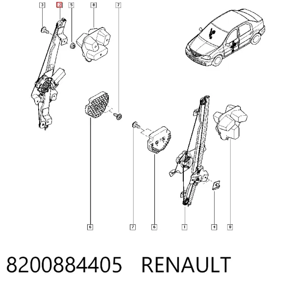 Механізм склопідіймача двері передньої, правої 8200884405 Renault (RVI)