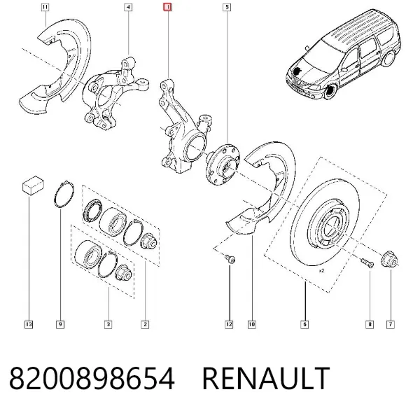 Цапфа - поворотний кулак передній, лівий 8200898654 Renault (RVI)