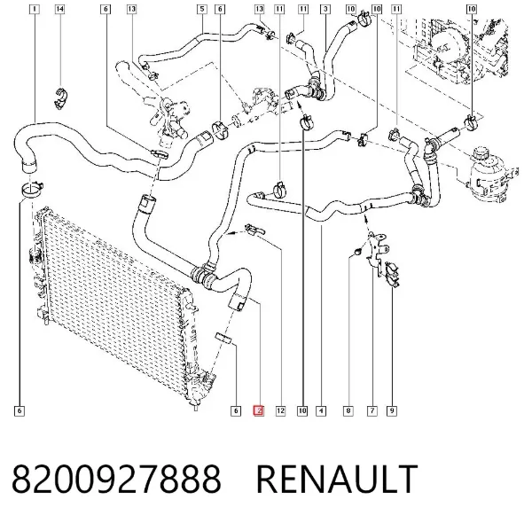 Шланг/патрубок радіатора охолодження, нижній 8200927888 Renault (RVI)