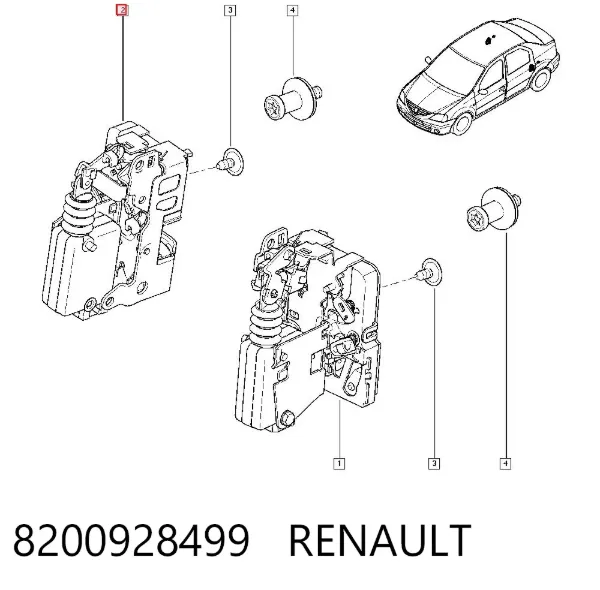 Замок задньої дверї, правої 8200928499 Renault (RVI)
