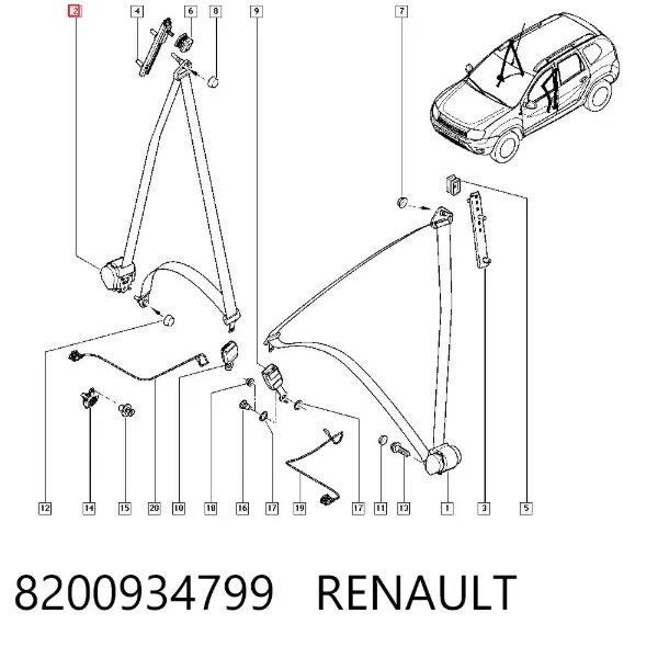 Пасок безпеки передній правий 8200934799 Renault (RVI)