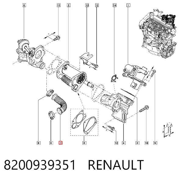 Патрубок системи рециркуляції ОГ EGR 8200939351 Renault (RVI)