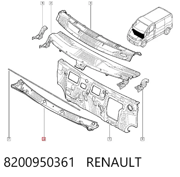 Водостік лобового скла, жабо 8200950361 Renault (RVI)