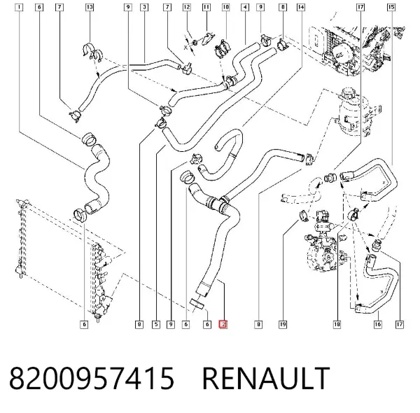 Шланг/патрубок радіатора охолодження, нижній 8200957415 Renault (RVI)