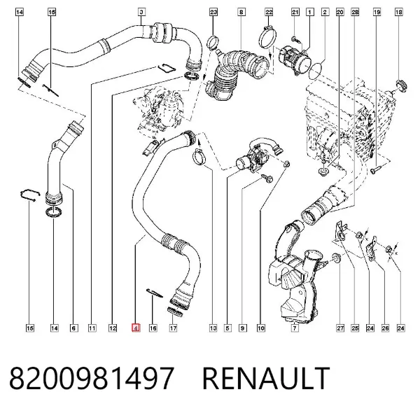 Шланг/патрубок интеркуллера 8200981497 Renault (RVI)