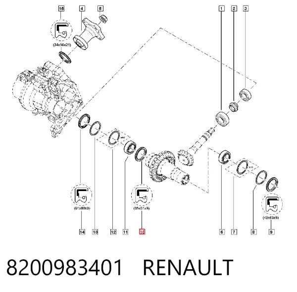 Сальник роздавальної коробки, задній вихідний 8200983401 Renault (RVI)