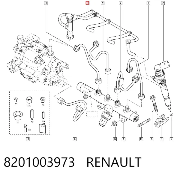 Трубка паливна, зворотня від форсунок 8201003973 Renault (RVI)