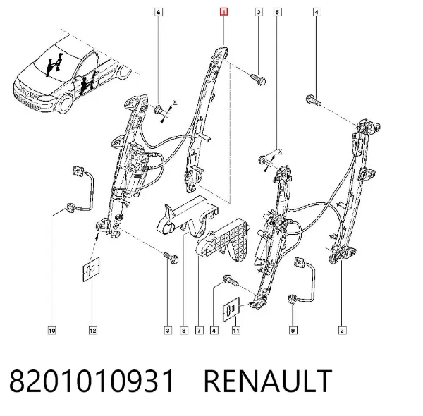 Механізм склопідіймача двері передньої, правої 8201010931 Renault (RVI)