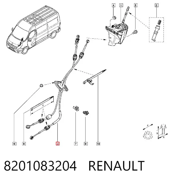 Трос перемикання передач, вибору передачі 8201083204 Renault (RVI)
