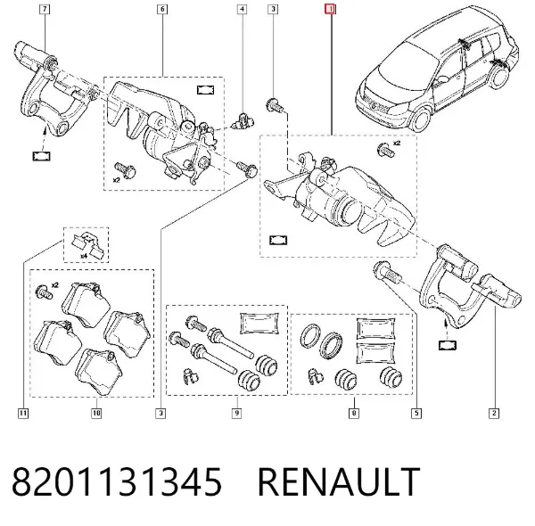 Супорт задній лівий 8201131345 Renault (RVI)