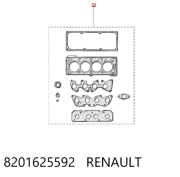 Комплект прокладок двигуна, верхній 8201625592 Renault (RVI)
