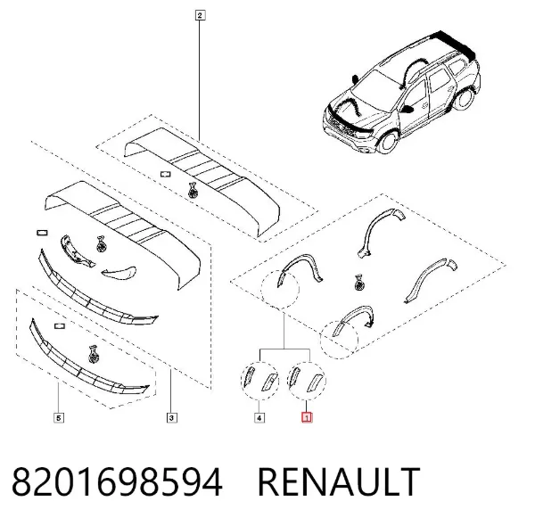 Молдинг-розширювач арки колеса, комплект на машину 8201698594 Renault (RVI)