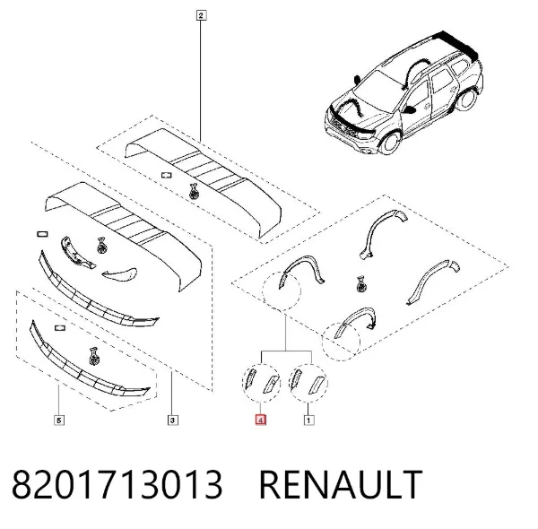 Молдинг-розширювач арки колеса, комплект на машину 8201713013 Renault (RVI)