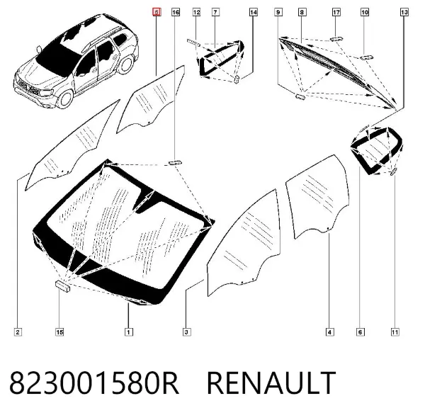 Скло задньої двері правої 823001580R Renault (RVI)