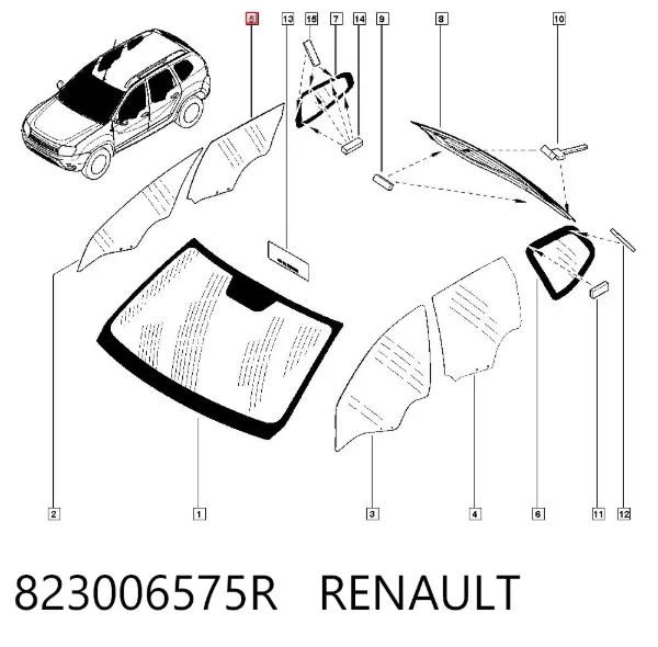 Скло задньої двері правої 823006575R Renault (RVI)