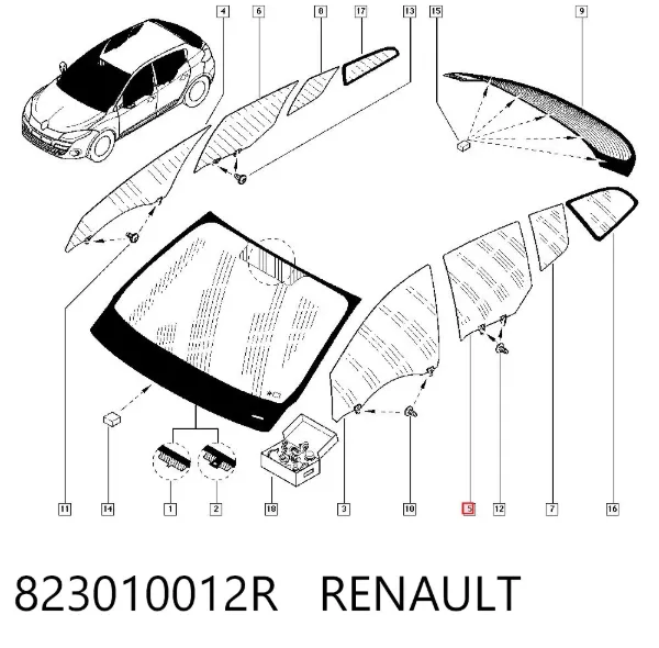 Скло заднє, 3/5-й двері (ляди) 823010012R Renault (RVI)