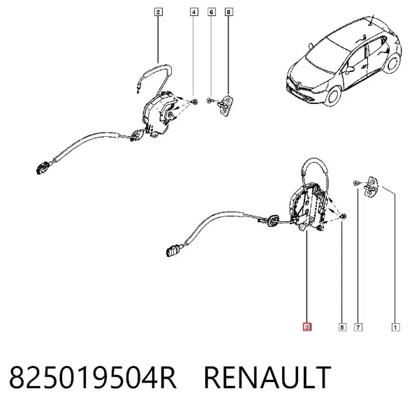 Замок задньої дверї, правої 825019504R Renault (RVI)