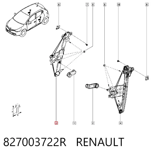Механізм склопідіймача двері задньої, правої 827003722R Renault (RVI)