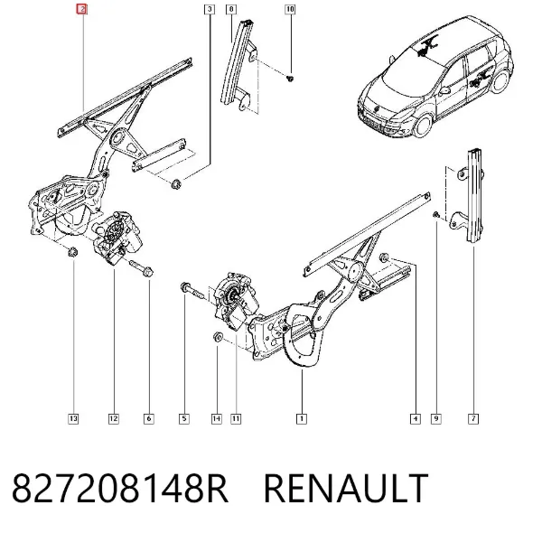 Механізм склопідіймача двері задньої, правої 827208148R Renault (RVI)