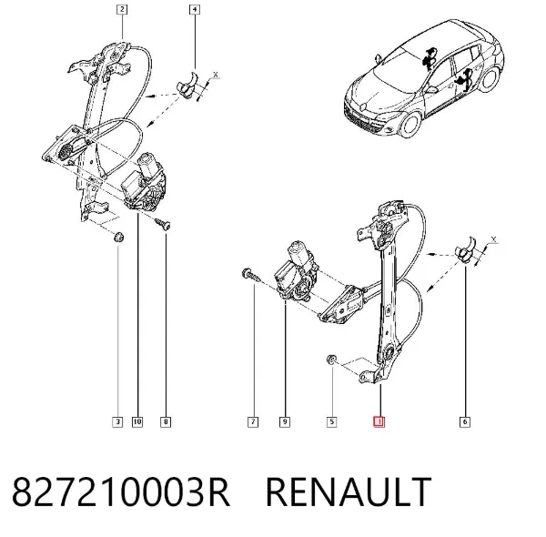 Механізм склопідіймача двері задньої, лівої 827210003R Renault (RVI)