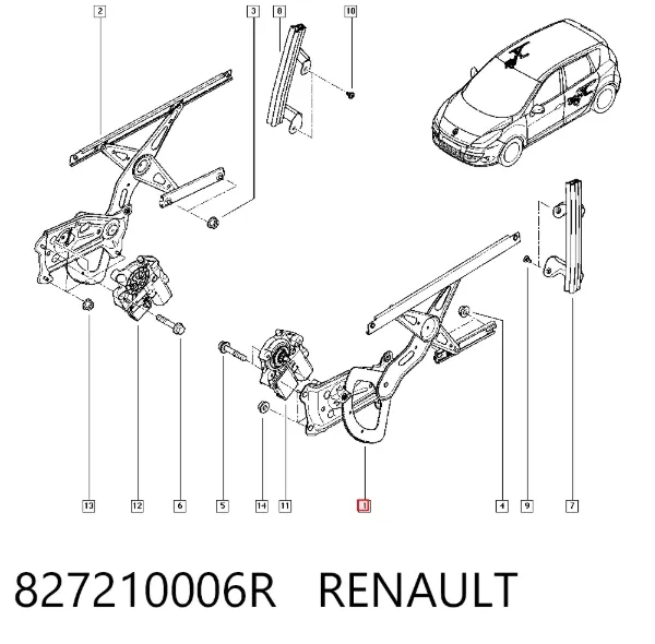 Механізм склопідіймача двері задньої, лівої 827210006R Renault (RVI)
