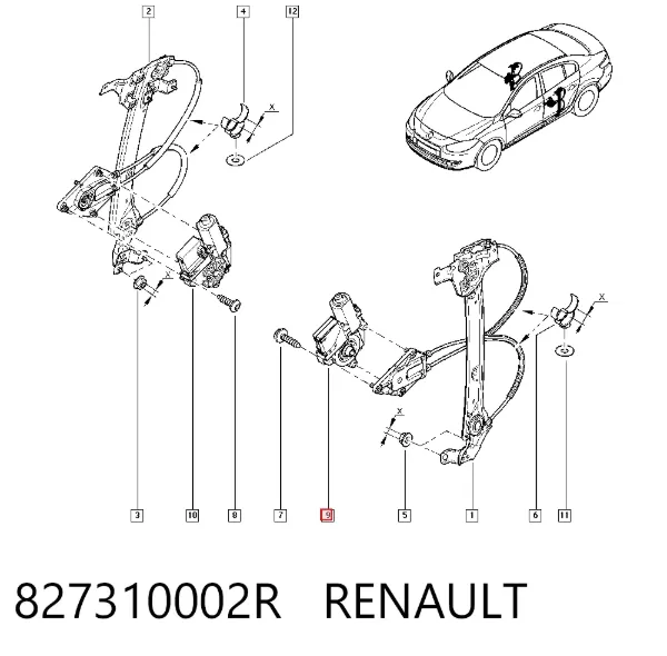 Двигун стеклопод'емника двері задньої, лівої 827310002R Renault (RVI)