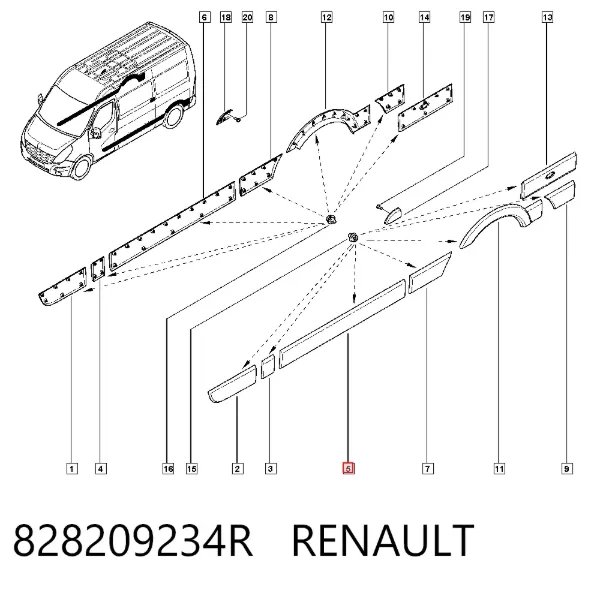 Молдинг бічний (зсувний) двері 828209234R Renault (RVI)