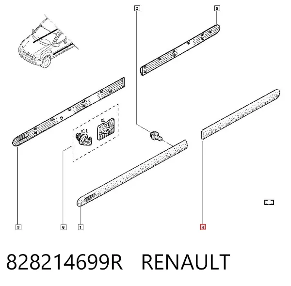 Молдинг задніх лівих дверей 828214699R Renault (RVI)