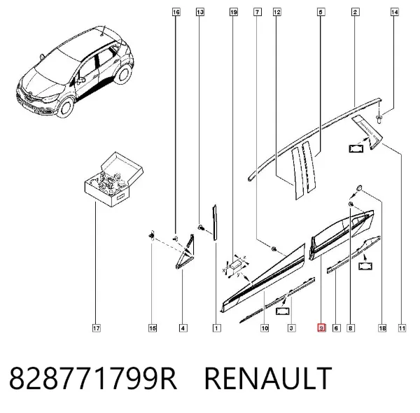 Накладка задньої лівої двері 828771799R Renault (RVI)