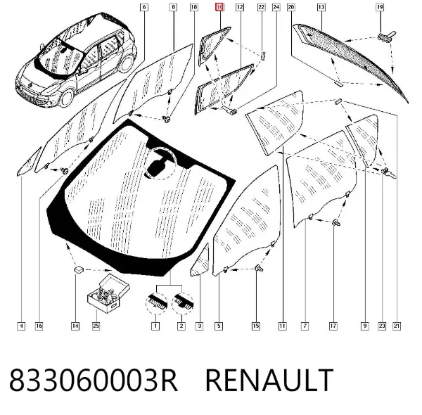 Скло багажного відсіку, праве 833060003R Renault (RVI)