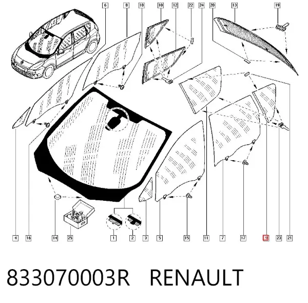 Скло багажного відсіку, ліве 833070003R Renault (RVI)