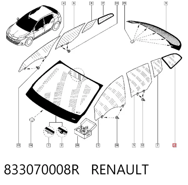 Скло багажного відсіку, ліве 833070008R Renault (RVI)