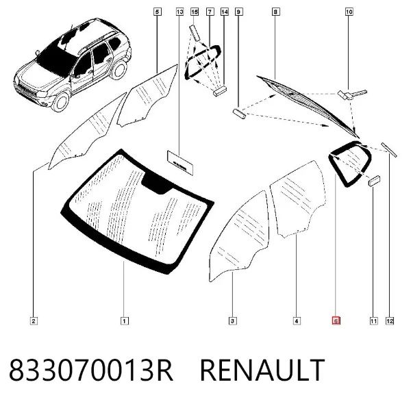 Скло багажного відсіку, ліве 833070013R Renault (RVI)