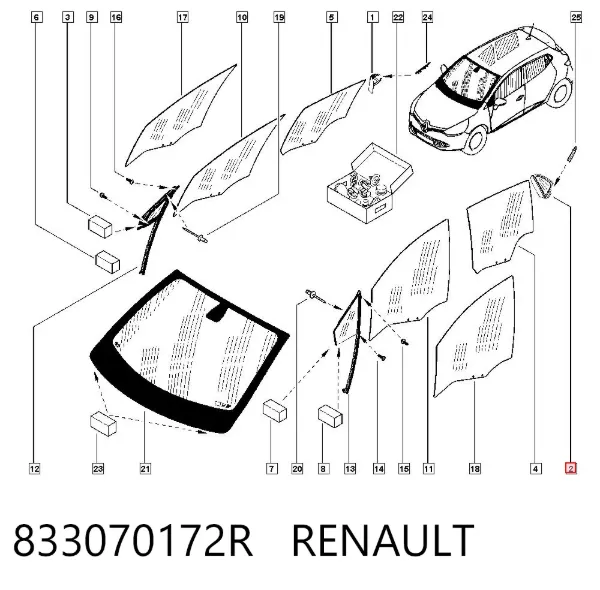 Скло багажного відсіку, ліве 833070172R Renault (RVI)