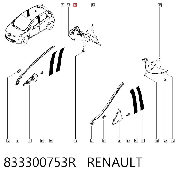 Молдинг заднього правого крила 833300753R Renault (RVI)