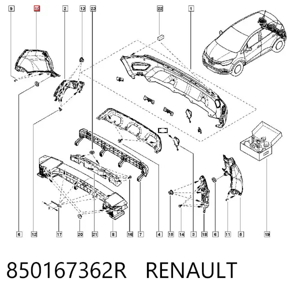 Бампер задній, права частина 850167362R Renault (RVI)