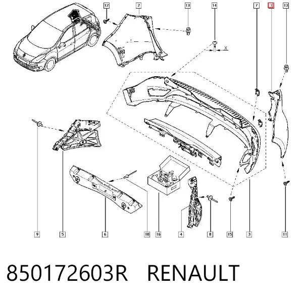 Бампер задній, ліва частина 850172603R Renault (RVI)