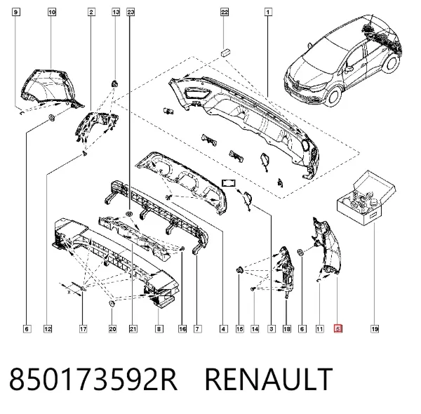 Бампер задній, ліва частина 850173592R Renault (RVI)