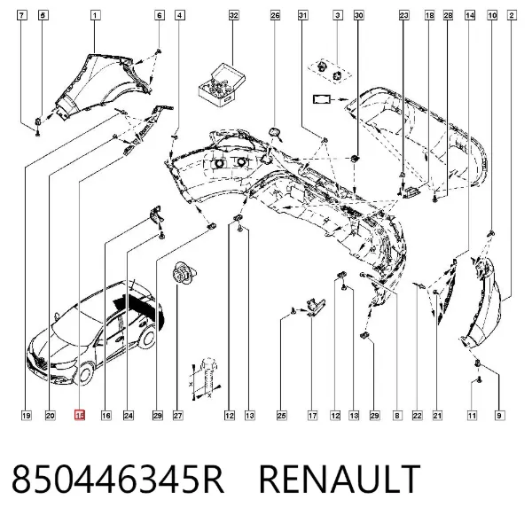 Кронштейн бампера заднього, правий 850446345R Renault (RVI)