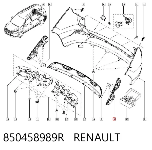 Кронштейн бампера заднього, лівий 850458989R Renault (RVI)