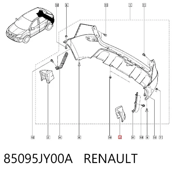 Підсилювач заднього бампера 85095JY00A Renault (RVI)