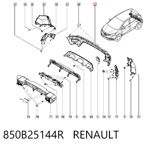 Задній бампер 850B25144R Renault (RVI)
