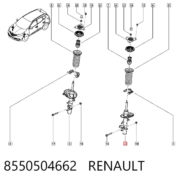 Амортизатора передній лівий 8550504662 Renault (RVI)
