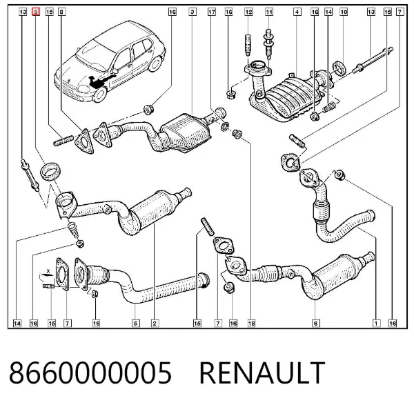 Прокладка глушника 8660000005 Renault (RVI)