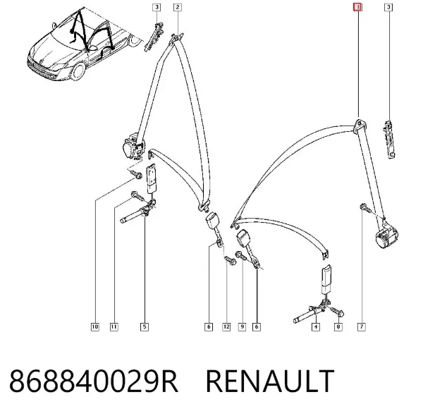 Пасок безпеки передній лівий 868840029R Renault (RVI)
