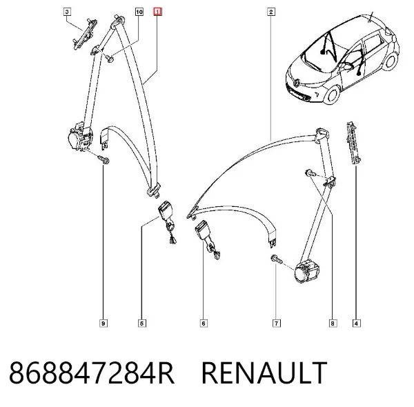 Пасок безпеки передній правий 868847284R Renault (RVI)
