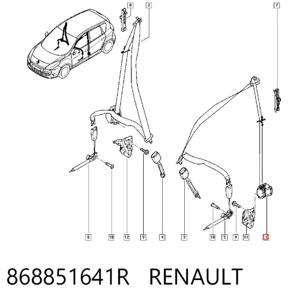 Пасок безпеки передній лівий 868851641R Renault (RVI)