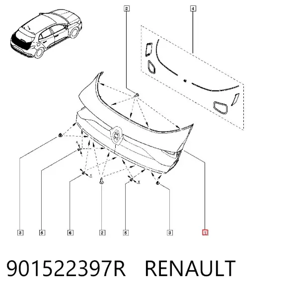 Кришка багажника 901522397R Renault (RVI)