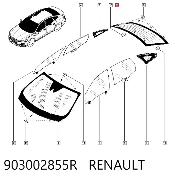 Скло заднє, 3/5-й двері (ляди) 903002855R Renault (RVI)